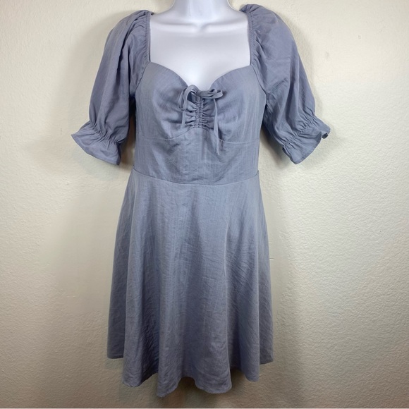 LuLu’s Medium Dress Elsie Dusty Blue‎ Pretty Puff Sleeve Lined - Picture 4 of 13